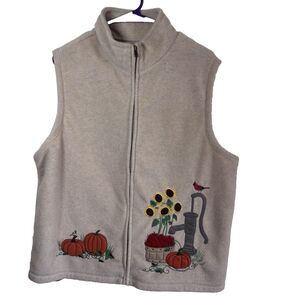 Baxter & Wells Fleece Oat Pumkin  Sunflower and bird Fall Full Zip Vest XL